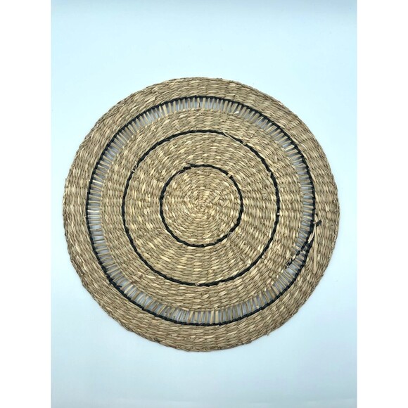 MORDEN HOUSE Round Woven Straw Placemats with Black Accents- 13.75" Diameter NWT - Picture 8 of 13